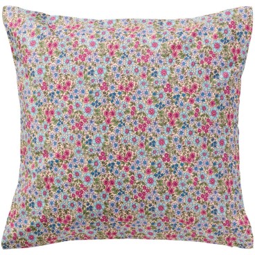 Pudebetræk creme m/ turkis, blå og lilla blomster - Ib Laursen 60x60