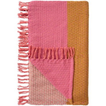 Plaid m/ pink, orange, natur og gult mønster - Ib Laursen 130x160