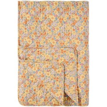 Quilt / vattæppe gul m/ flerfarvede blomster - Ib Laursen 130x180