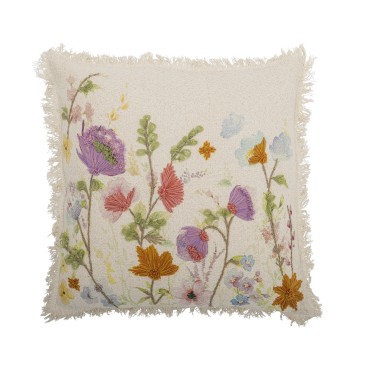 Pude "Pogni" natur m/ printet & broderet blomster - Bloomingville 50x50