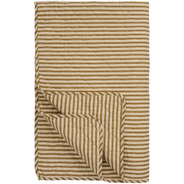 Quilt / Vattæppe okker grønne striber (karrygrøn) - Ib Laursen 130x180